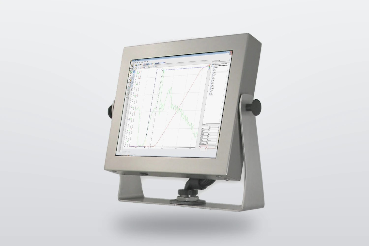 Rugged stainless rig monitor displaying multi-channel acquisition software